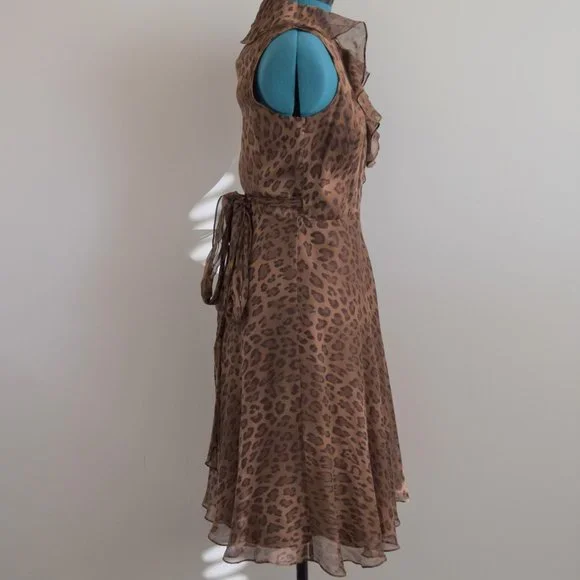 Vintage 100% Silk Ralph Lauren Leopard Print Wrap Dress Sleeveless V-Neck - Picture 4 of 8